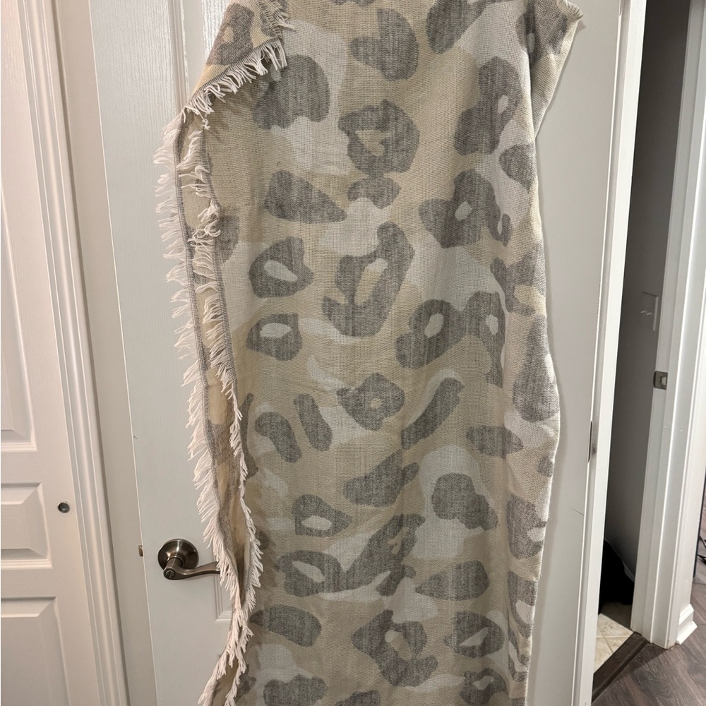 Leopard Print Fringe Scarf